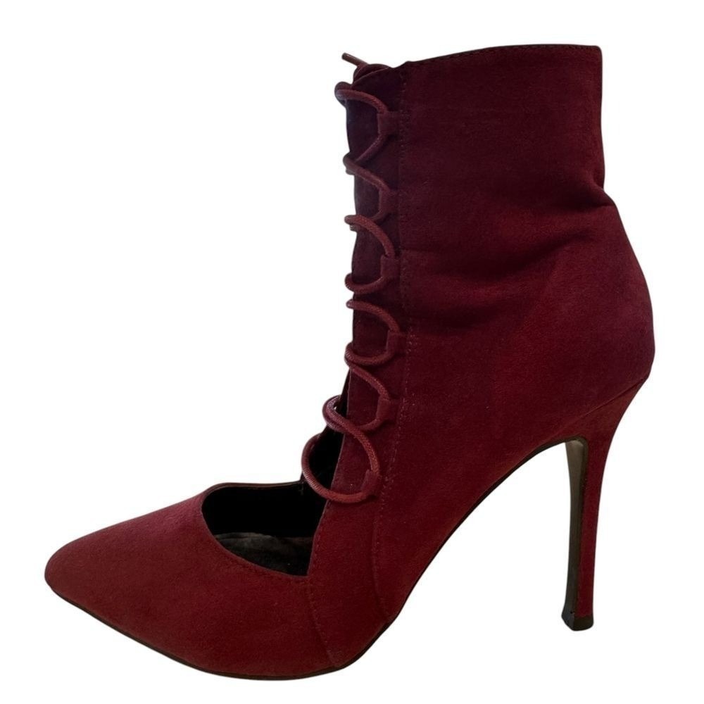 Aldo Women's Burgundy Suede Lace-Up Ankle Pointed Toe Stiletto‎ Heels SZ 6 1/2